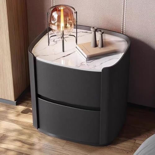 WYRNOBRX Mesita De Noche Redonda Cómoda 2 Cajones Armario Almacenamiento 20 Pulgadas Tablero De Piedra Mesa De Cabecera Madera Mesa Auxiliar Alta para Dormitorio Y Salón,Negro,L18*W16*H20