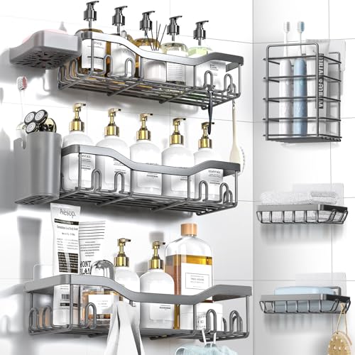 NESOMI Shower Caddy Adhesive Shower Organizer 8-Pack, Rustproof Stainless Steel