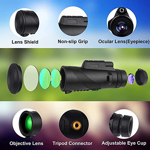 80X100 High-Definition Monocular Telescope, Adult And Smartphone Adapter And Tripod, Night Vision Monocular Telescope For Hunting, Star Watching, Bird Watching, Wildlife Camping, Hiking (Black) #TOP3
