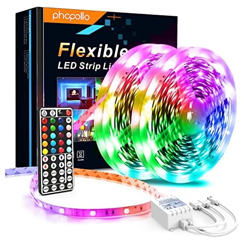 Led Strip Light, PHOPOLLO 10m Led Light Strips with 44-Keys Remote, Flexible 5050 RGB Colour Changing Led Lights for Bedroom,Party(5Mx2) Cover