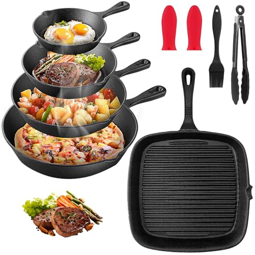 Consejos para Comprar Donde comprar sartenes de hierro fundido en mexico los preferidos por los clientes. 42 GALASALA Sartenes de Hierro Fundido, Juego de 5pcs Sartenes Antiadherentes, Cast Iron Skillet con Funda de Silicona Antideslizante, Ideal para el Hogar la Cocina y el Camping
