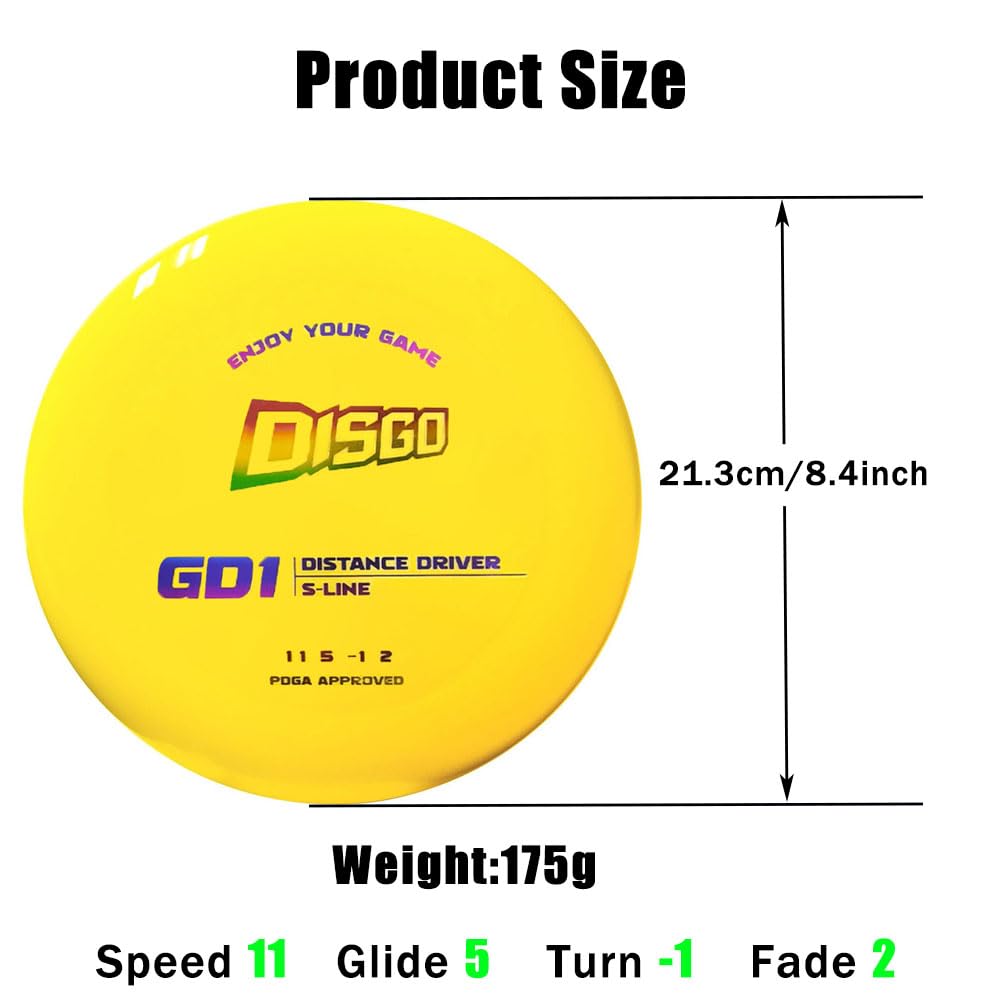 Disc Golf, 175g Competition Flying Disc,PDGA Approved, UV Printed Design, Durable TPU Material for Outdoor Training, Competitions,Yellow
