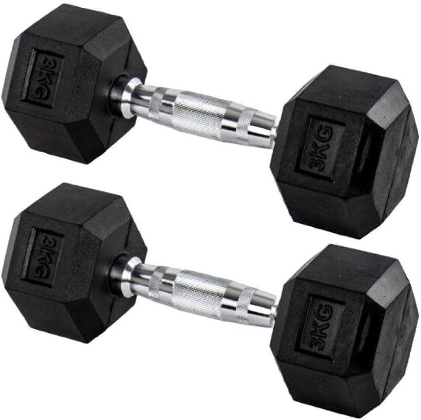 Par Halteres 3kg + 3kg Dumbbell Sextavado Emborrachado Pegada Cromada Gallant (gdb03f3b-pt)