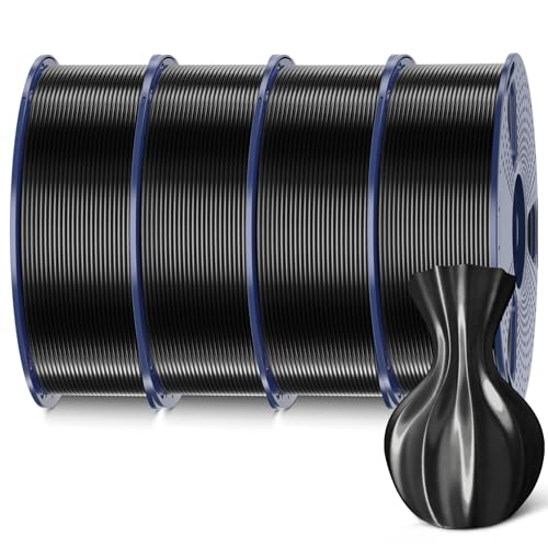 Image of SUNLU Silk Pla Plus Filament 4kg Bundle, Shiny Silk Surface Pla+ 3D Printer Filament 1.75mm ±0.02mm, Glossy 3D Printing Filament, 1kg Spool, 4 Packs. (Black)