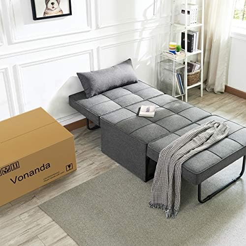 Vonanda Sofa Bed, Convertible Chair 4 in 1 Multi-Function Folding Ottoman Modern Breathable Linen Guest Bed with Adjustable Sleeper for Small room apartment, Dark Gray