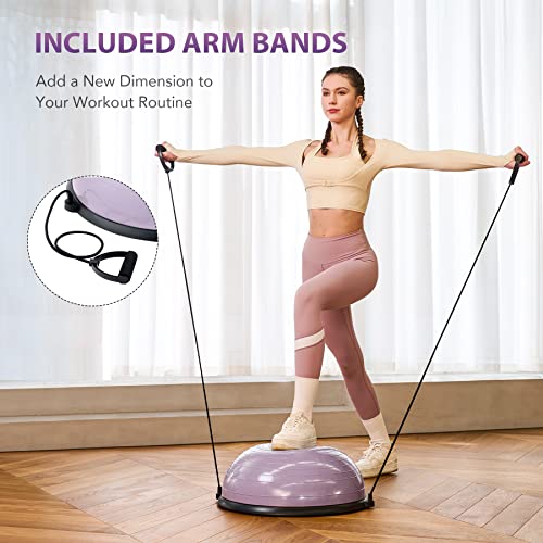 Image of ZELUS Balance Ball Trainer with Resistance Bands & Foot Pump, 23 Inch Inflatable Yoga Half Ball for Home Gym Workouts, Core Strength Fitness and Balance Training - 660lb Weight Capacity (Lilac)