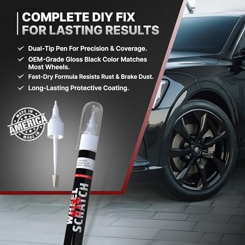 Wheel Scratch Fix® Gloss Black Magic Car Scratch Remover Pen - Alloy Wheel Touch Up Paint Pen for Cars, Curb Rash Removal with Fast-Drying & Long-Lasting OEM Finish, Vehicles Rim Repair Paint for Chip (Black Gloss Pen Only) - 3