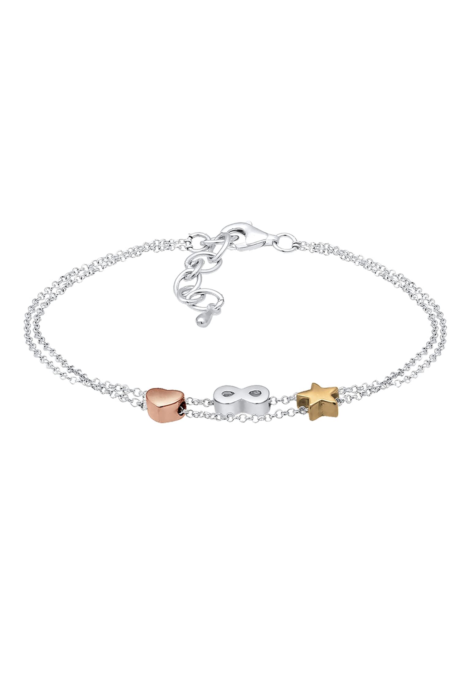 Elli Women Infinity Heart Star Tri-Color 925 Sterling Silver Bracelet of Length 16cm