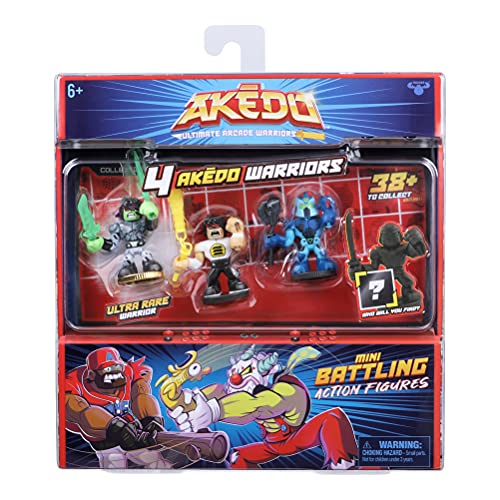 Akedo Ultimate Arcade Warriors - Warrior Collector 4 Pack - 3 Mini Battling Action Figures: Glitchblade, Chux Lee & Hyperlock And One Hidden #TOP1