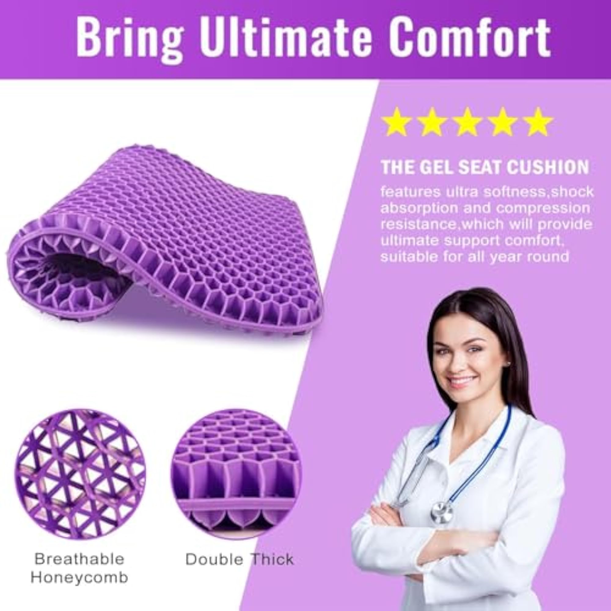 Extra Thick Gel Seat Cushion for Office Chair, Cooling Design