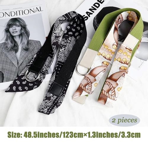 MIUPOO Scarf Belts,Long Skinny Ribbon Belt,Women's Scarf Sash Accessories,Women's Denim Waist Belt,Green and Black Set of 2.2