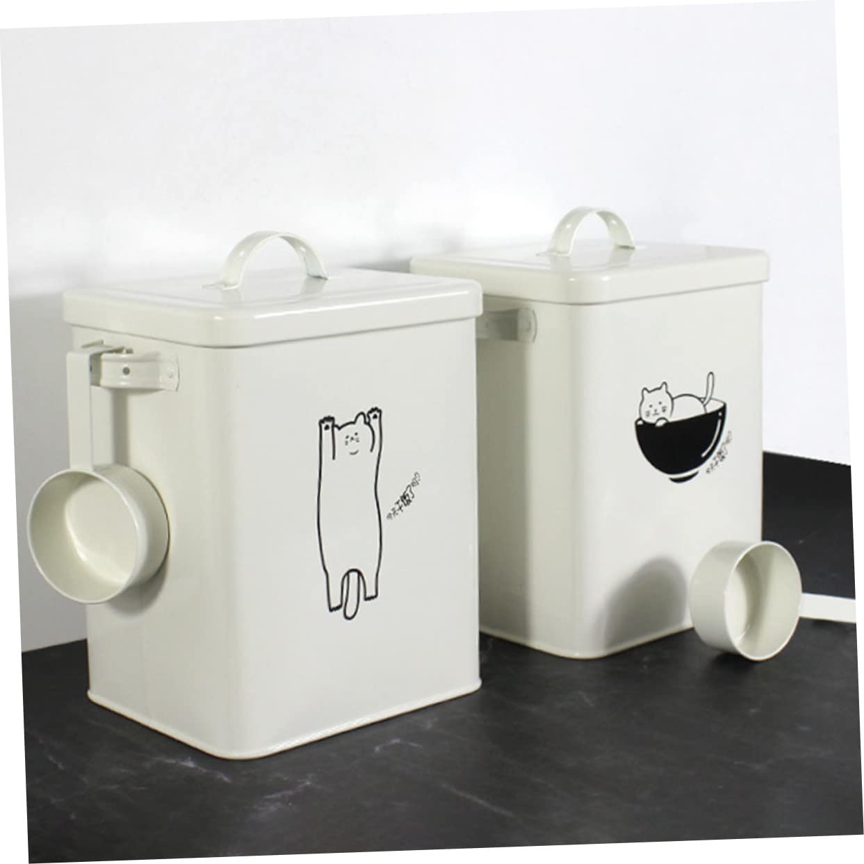 Cubo de Almacenamiento para Comida de Mascotas, Hierro Blanco