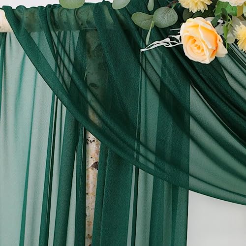 Image of Socomi Wedding Arch Draping Fabric 29 inch x 20Ft 4 Panels Emerald Green Sheer Outdoor Curtain Drapes Extra Long for Bridal Baby Shower Ceremony Birthday Party Decor