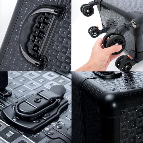 Image of Folello - Move Professional Rolling Trolley Makeup Travel Case - PU Leather with Black Aluminum Frame & Metal Parts - Makeup Artist Organizer Box - Black