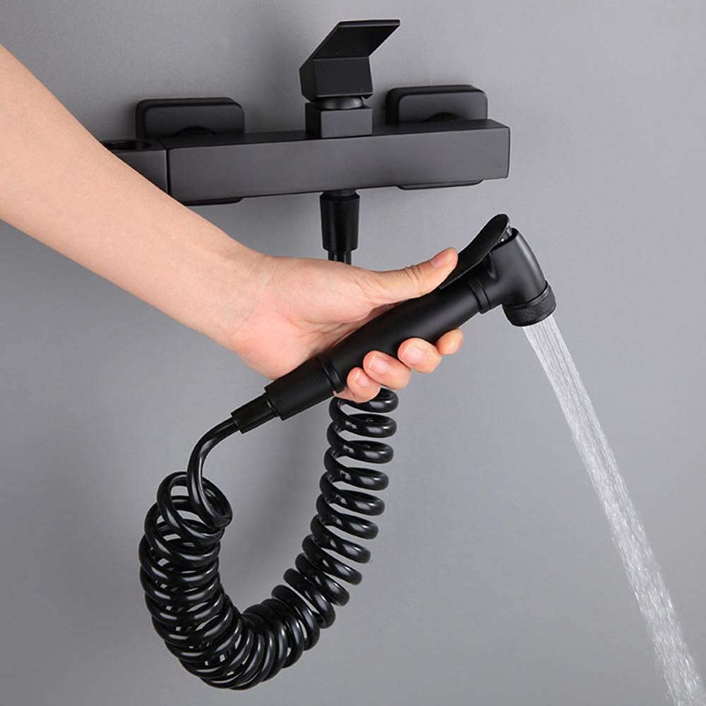 Set di spruzzatori per Bidet, spruzzatore Portatile Nero, Multifunzione, Caldo e Freddo, Maniglia pressurizzata, Kit per la Pulizia del Bagno, Doccia per WC o - B (A)