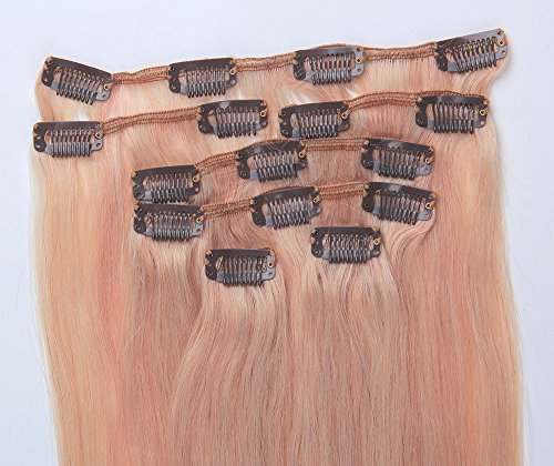 Fabwigs Clip In Human Hair Extensions - 15 18 20 22 Inch 7pcs 70g Set - Silky Straight Human Remy Hair (18 Inch #18/613)