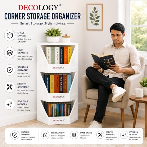 Image of DecoLogy Multipurpose Bookshelf Organiser Rack, Corner Cupboard, 4PCS