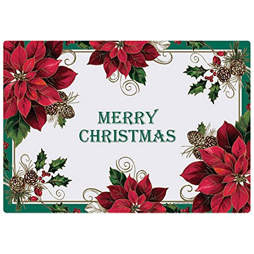 Manteles individuales de papel, diseño de Pascua con texto en inglés"Merry Christmas", 9.75x14 Inch, rojo, verde (red,green), 50