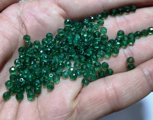 Image of GoSetGet! 4mm Rondelle /Tire (1000 Pcs) Dark Green Crystal Macrame Plastic Beads for Arts, Crafts & Decoratives-High Sparkle Cutting Crystal Beads for Macrame, Jhula, Torana, Jhumar (DarkGreen)