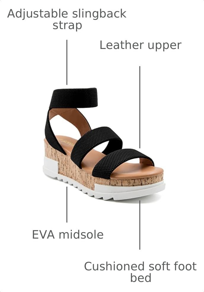Image of Athlefit Women's Platform Wedge Sandals Summer Open Toe Elastic Ankle Strap Casual Flatform Sandals
