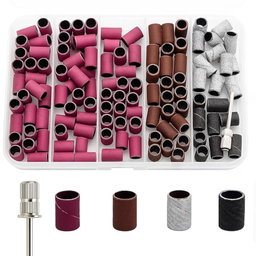 Nail Drill Bits 145 Pcs Nail Drill Sanding Bands Set - 80# 120# 180# 240# Fine Grit File Sanding Bands for Acrylic Gel Nails Manicure & Pedicure Nail Tech Tools