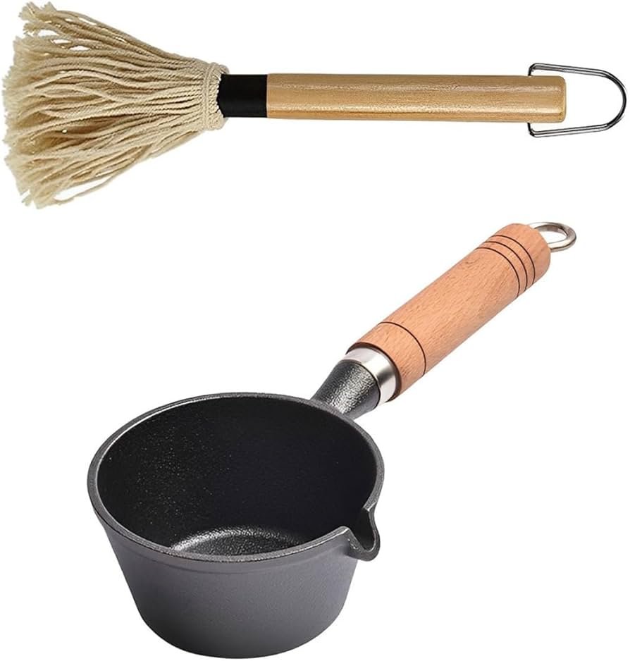 Amazon.com: HyzaPhix Cast Iron Sauce Pot and BBQ Mop Brush Set for