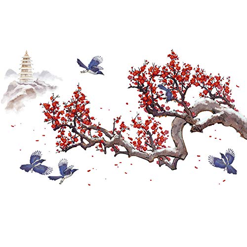 Blossom Flower Wall Decals Removable Diy Tree Branches With Birds Wall Sticker Diy Wall Art Murals For Offices Classroom Bedroom Study Room Home Wall Decaoration (Plum Blossom) #TOP5