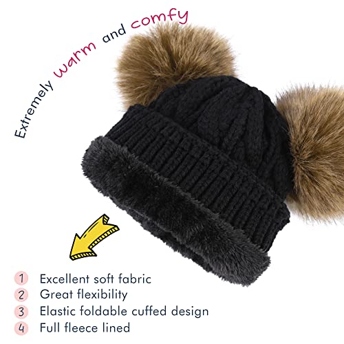 Simplicity Warm Kids Boys Girls Winter Hat with Pompom Ears Elastic Knitted Toddler Beanie Hats for Girls Boys2