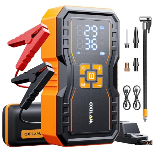 Image of OXILAM 7000A Jump Starter with Air Compressor 160 PSI for All Gas /12L Diesel, 12V Battery Jumper Starter Portable with Auto-Shutoff Tire Inflator, Jumper Cables, LED Display, LED Light, Power Bank
