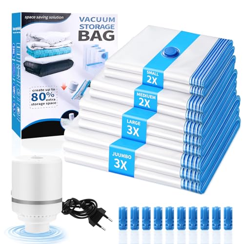 Mexgcom Sacchetti Sottovuoto, 10 Pezzi Sacchetti Sotto Vuoto con Pompa Elettrica, 3 Jumbo/3 Grandi/2...