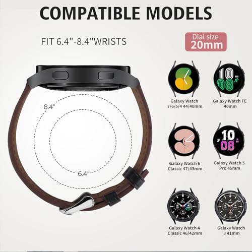 Italy Genuine Leather Watch Bands Men Women Compatible with Samsung Galaxy Watch Band, 20mm 22mm Lugs Watch Straps, Quick Release Wear-resistant Sweat-Resistant Smartwatch Replacement Strap