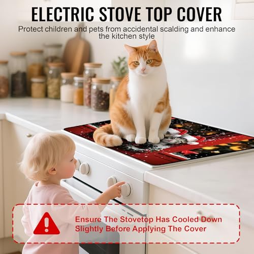 Image of NYZE Christmas Stove Top Cover for Electric Stove,Glass Stove Top Cover,Heat Resistant Glass Cooktop Cover,Stovetop Protector, Kitchen Decor,Dish Drying Mats Cover for Washer Ceramic Top 28.5x20.5 in