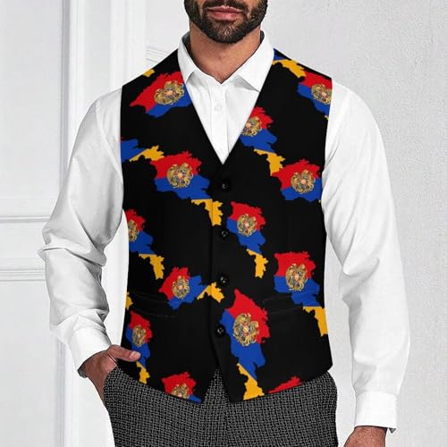 Armenia Map Flag With Coat Of Arms Mens Suit Vests V-Neck Casual Vest Dress Formal Tuxedo Wedding Waistcoat3