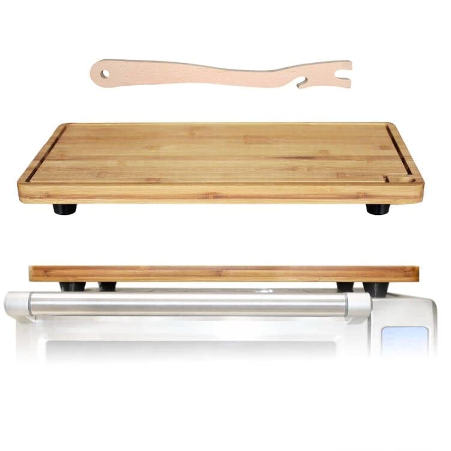 Bamboo Wood Cutting Boards for Mini Smart Toaster Oven Air, Compatible with Breville 860 BSS/845BSS Countertop Oven, With Heat Resistant Silicone Feet, Creates Storage Space and Protects Oven Stovetop