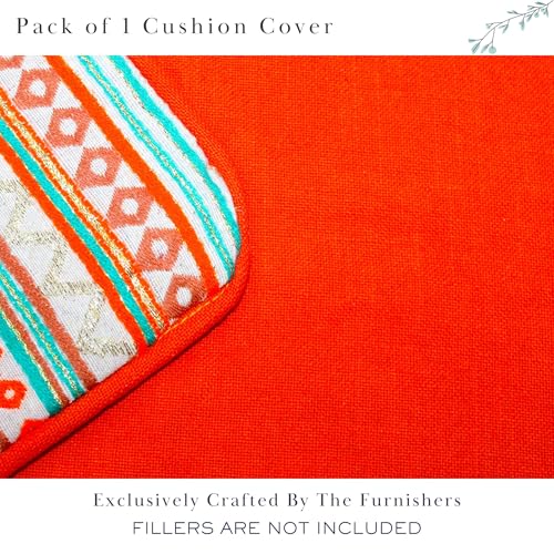 Image of Reversible 20x20 Boho Orange Cotton Woven Pack of 1 Fashion Throw Pillow Covers Cases for Couch Sofa Home Decoration | 50 x 50 cm