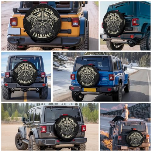Image of GENANY Viking Warrior Shield Spare Tire Cover for RV Trailer, Waterproof, No Camera Hole, Size 17 Fits 31-33 Inch