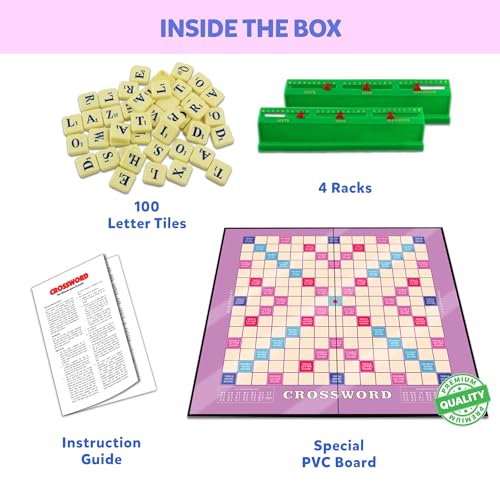 Image of Crossword Board Game for Kids & Adults | Ultimate English Word Building Game for All Ages | Multiplayer Educational Vocabulary Builder Game Set | Big Size Learning Word Puzzle Game Toys