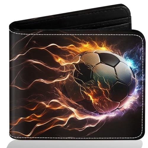 Image of Boys Soccer Wallet for Teens, Cool Kids Wallet for Boys Ages 8-10 9-12 11-15, Funny Leather Bifold Rfid Blocking, Coin Pocket Id Window for Teen Men Youth Guys Birthday Christmas Gifts