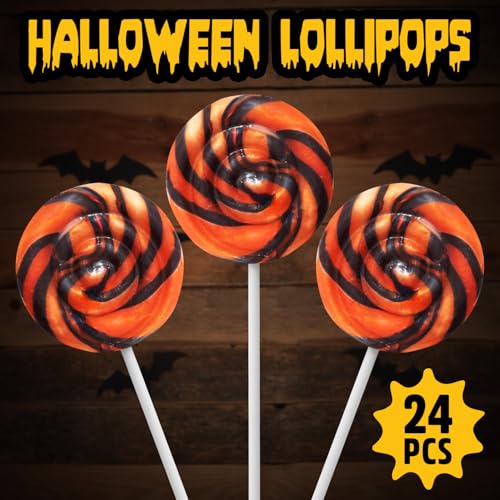 Orange and Black Swirl Lollipops, 24 Pack Halloween, Bulk | Suckers Individually wrapped, Halloween Lollipops Supply for Candy Buffets and Trick or Treat Bags - image 2