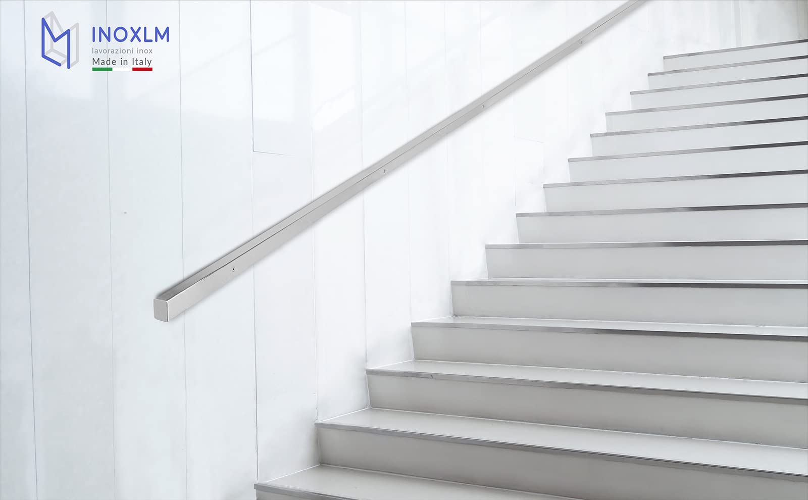INOXLM Corrimano in Acciaio Inox AISI 304 Con Finitura Satinata 30x30 mm | Made in Italy | Fai Da Te | Ideale per Uso Interno ed Esterno (3000 mm)