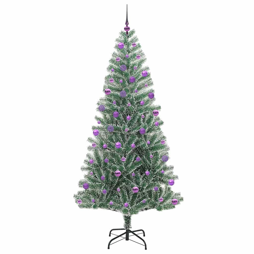 Pre-Lit Artificial Christmas Tree, Frosted Snow Flocked Green & White, 210 cm, materiale PE con 300 luci LED calde, alimentate tramite USB, per interni ed esterni
