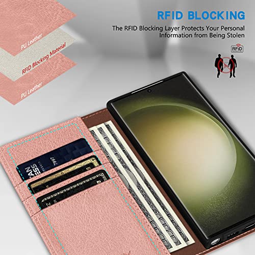 Image of ZZXX for Galaxy S23 Ultra Wallet Case Strong Magnetic 6.8 inch,Rose Gold