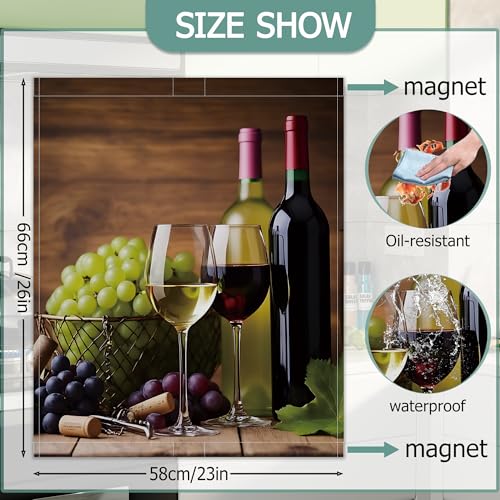 Image of Dishwasher Magnets Decorative Cover,Grape Wine Glasses Refrigerator Magnet Cover,Washable Modern Wine Bottle Dishwasher Front Panel Cover Home Kitchen Decoration 23x26 Inch