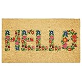 mDesign Rectangular Coir and Rubber Entryway Welcome Doormat with Natural Fibers for Indoor or Outdoor Use - Decorative Floral Design - Tan/Multi Color