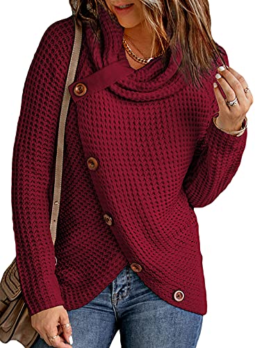 Asvivid Cowl Neck Womens Sweaters for Women Fall Fashion 2021 Asymmetrical Wrap Button Sweater Ribbed Knit Sweater Red Sweater S Asvivid Cowl Neck Womens Sweaters for Women Fall Fashion 2021 Asymmetrical Wrap Button Sweater Ribbed Knit Sweater Red Sweater S