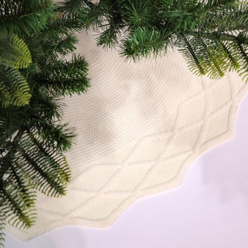 WBHome Christmas Tree Skirt, 48 inch Cable Knit Knitted Thick Rustic Holiday Decoration, Christmas White by WBHome - Image 7