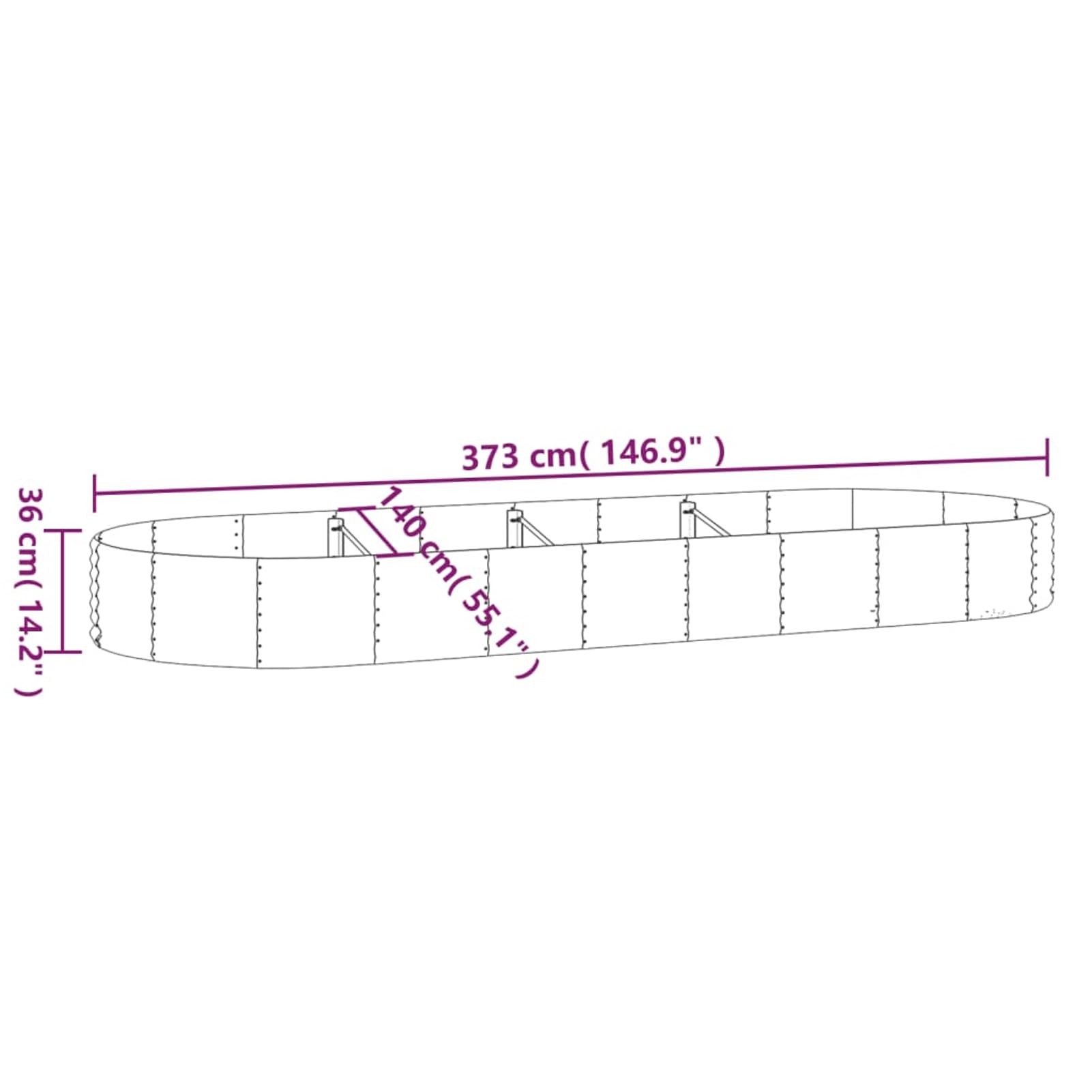 Gecheer Letto Rialzato per Giardino, Fioriera da Esterno in Acciaio Zincato 373x140x36 cm Marrone Forma Ovale, per Balcone Patio e Orto