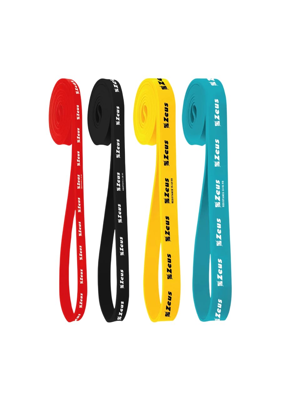 Set Resistance Band Comprende 4 Fasce Elastiche in Lattice per Zeus Sport Calcio Calcetto Relax Fitness Palestra Training Allenamento Esercizi Yoga Accessori Pilates
