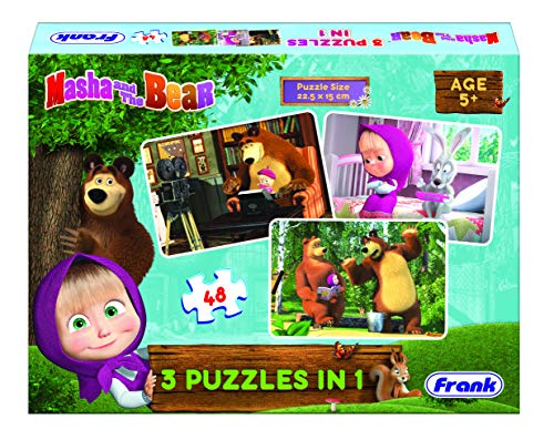 Image of Frank Cat;Dinosaur Puzzle for 4+ Years, Set of 4 & Masha and The Bear 3 in 1 Puzzle for 5 Year Old Kids and above, Pack of 1, Multicolor