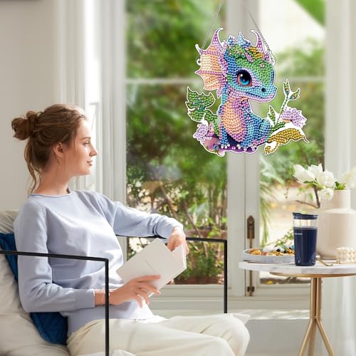 Image of AiYuanzsh 5D DIY Diamond Art Hanging Pendant Kit, Dragon Acrylic Diamond Painting Ornament, Special Shaped Diamond Art Mosaic Suncatcher for Window and Home Decor